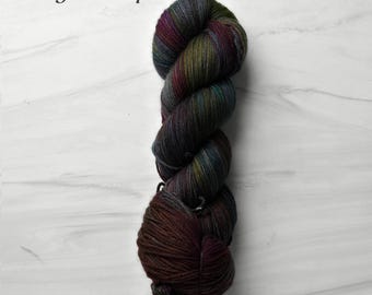 RTS Ready to Ship SS28 Squishy sock base -exact skein shown - 100g 437 yards ultra fine SW Merino Nylon 85 15  black rainbow dark oil slick