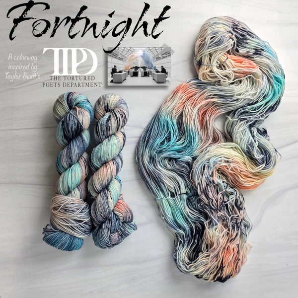 Fortnight - Hand Dyed Variegated Yarn - fingering dk worsted bulky - grey blue peach black  white choose your base-  Taylor Swift inspired
