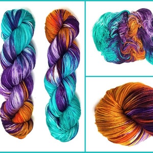 Back from the Edge- Hand Dyed Variegated Yarn - fingering to worsted weight choose your base aqua blue orange violet purple