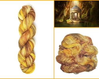 Hand Dyed Yarn - Hidden Temple-  fingering to worsted weight choose your base honey caramel yellow brass bronze cream