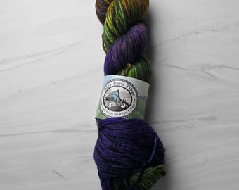 RTS Ready to Ship - W77 Worsted yarn base -exact skein shown - 100g 219 yards ultra fine SW Merino-  purple green orange