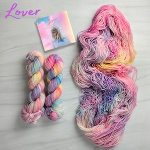 Lover- Hand Dyed Variegated Yarn - fingering lace worsted bulky - choose your base- pink blue yellow purple Taylor Swift inspired