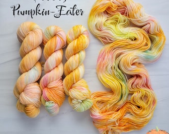 Peter pumpkin eater - Hand Dyed Variegated Yarn- fingering lace worsted - choose your base lullaby nursery rhyme collection -pastel  orange