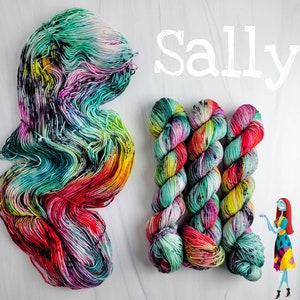 Sally - Hand Dyed Variegated HalloweenYarn - lace fingering worsted dk bulky - green teal red orange pink yellow black spatter