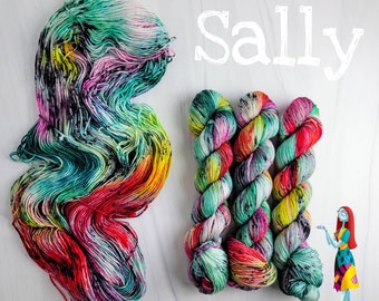 Sally - Hand Dyed Variegated HalloweenYarn - lace fingering worsted dk bulky - green teal red orange pink yellow black spatter