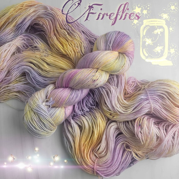 Fireflies- Hand Dyed Speckled Variegated Yarn - fingering to worsted weight choose your base gold yellow orange caramel toffee lilac pastel