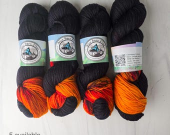 RTS Ready to Ship - W92 Worsted yarn base -exact skein shown - 100g 219 yards ultra fine SW Merino-  embers black red orange
