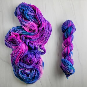 Mermaid Hair-  Hand Dyed Deconstructed Variegated Yarn - lace fingering worsted dk or bulky yarn- dark blue purple teal hot pink Fuchsia