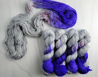 Pepper Violets- Hand Dyed Variegated assigned color pooling Yarn - fingering to worsted weight choose your base light grey blue violet