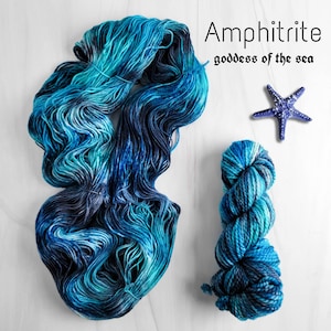 Amphitrite - Hand Dyed Yarn -  lace fingering sport dk worsted aran or bulky weight - Greek goddess - aqua turquoise grey blue speckled