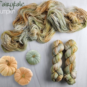 Fairytale Pumpkin - Hand Dyed Variegated Yarn - lace fingering worsted dk bulky - light brown caramel sage green speckles Fall colors