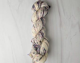 RTS Ready to Ship - SDK16 snuggle DK SW Merino Nylon - exact skein shown - 100g 246 yards - white with gray purple brown speckles bone