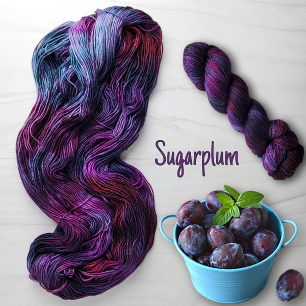 Sugarplum - Hand Dyed Variegated Yarn - fingering to worsted weight choose your base - berry red purple violet blue gray