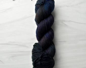 RTS Ready to Ship SS29 Squishy sock base -exact skein shown - 100g 437 yards ultra fine SW Merino Nylon 85 15  black rainbow dark oil slick