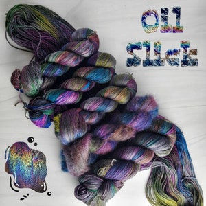 Oil Slick - Hand Dyed Variegated Yarn - fingering to worsted weight choose your base - rainbow overdyed grey