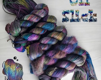 Oil Slick - Hand Dyed Variegated Yarn - fingering to worsted weight choose your base - rainbow overdyed grey