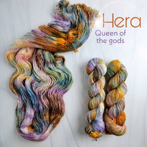 Hand Dyed Yarn - Hera -  lace fingering sport dk worsted aran bulky weight choose ur base orange purple blue green brown  pink Greek goddess