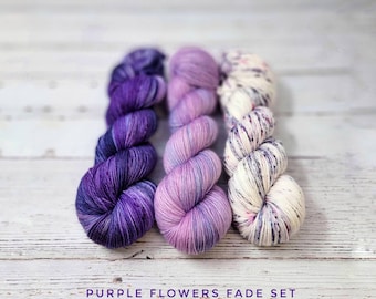 Fade Set - Purple Flowers - Purple Hearts - Blossom- Verbena - three 100g skeins 1311 yards SW Merino wool nylon yarn 300g total