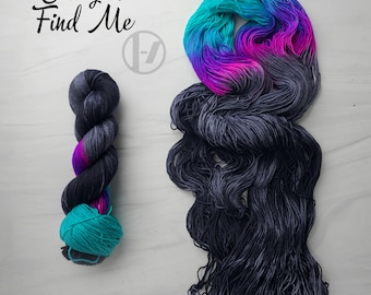 Can you find me - Hand Dyed Yarn - fingering sport dk worsted aran bulky choose your base 21 pilots -  grey black with pop of aqua pink