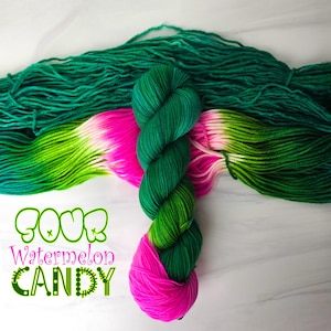 Sour Watermelon Candy - Hand Dyed Variegated Yarn - fingering lace worsted - choose your base pink green teal lime