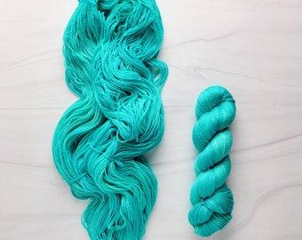 Aqua - Hand Dyed Tonal Solid Yarn - fingering to worsted weight choose your base bright cyan turquoise blue green - lace bulky dk aran etc