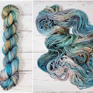 Earth Mama- Hand Dyed Deconstructed Variegated Yarn - lace fingering worsted dk or bulky yarn- teal brown blue green