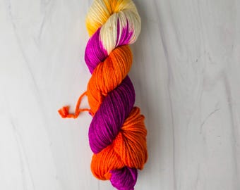RTS Ready to Ship - SDK21 snuggle DK SW Merino Nylon - exact skein shown - 100g 246 yards - orange white pink purple lesbian flag