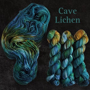 Cave Lichen - Hand dyed variegated Yarn-  Choose Your Base - SW Merino - teal green blue brown moss earthy colors assigned color pooling