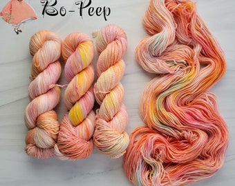 Little Bo Peep - Hand Dyed Variegated Yarn- fingering lace worsted - choose your base lullaby nursery rhyme collection -pastel  orange coral