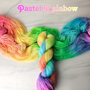 Pastel Rainbow  - Hand Dyed Variegated Yarn - fingering to worsted weight choose your base