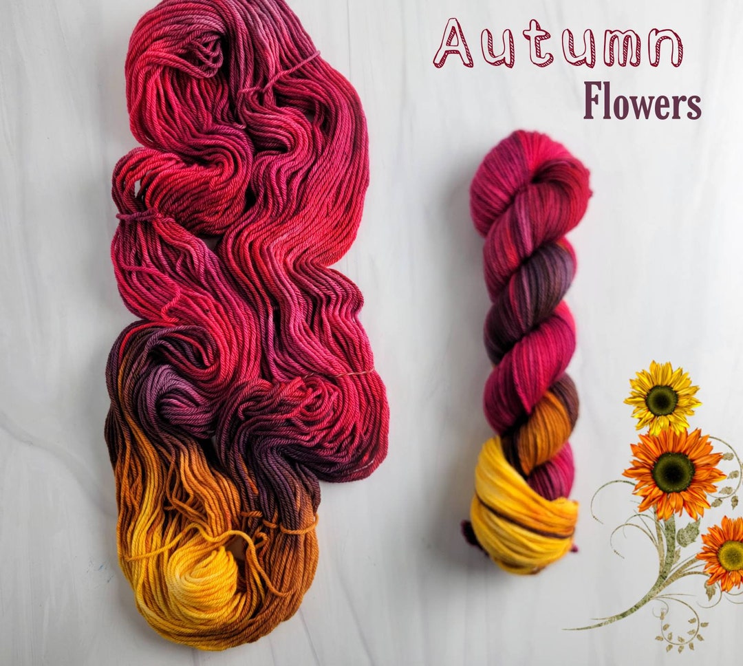 Hand Dyed Yarn Variegated Autumn Flowers Fingering to Worsted Weight