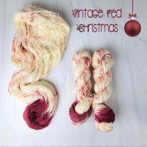 Vintage Red Christmas - Hand Dyed Yarn assigned pooling -  fingering dk worsted etc weight choose your base-  white with red speckles