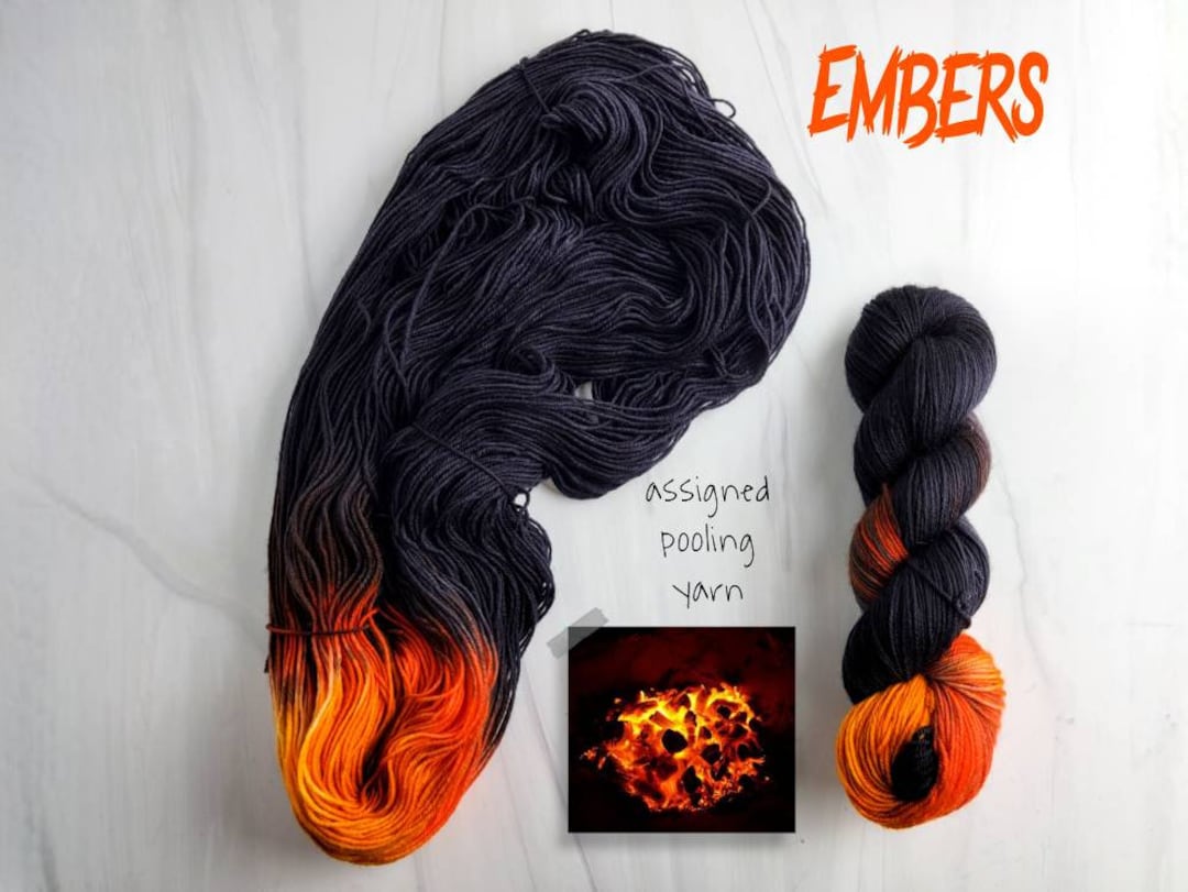 Embers - Hand Dyed Variegated Yarn - fingering lace to worsted to bulky - choose your base- orange charcoal grey black Halloween  colors