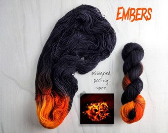 Embers - Hand Dyed Variegated Yarn - fingering lace to worsted to bulky - choose your base- orange charcoal grey black Halloween  colors