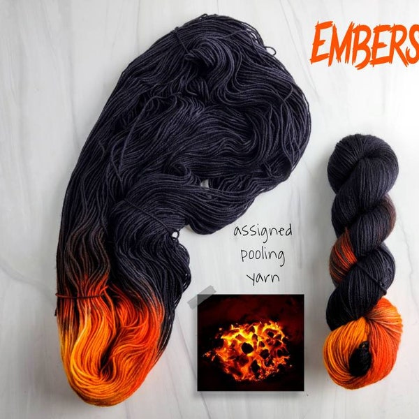 Embers - Hand Dyed Variegated Yarn - fingering lace to worsted to bulky - choose your base- orange charcoal grey black Halloween  colors