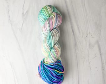 RTS Ready to Ship - SDK10l2 snuggle DK SW Merino Nylon - exact skein shown - 100g 246 yards - aqua blue purple pink pop of darker