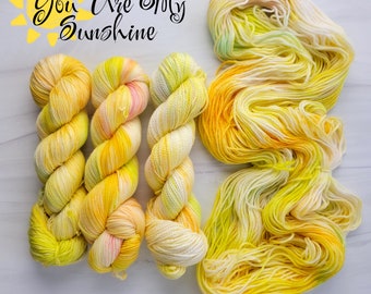 You are my sunshine - Hand Dyed Variegated Yarn- fingering lace worsted - choose your base lullaby nursery rhyme collection -pastel  yellow