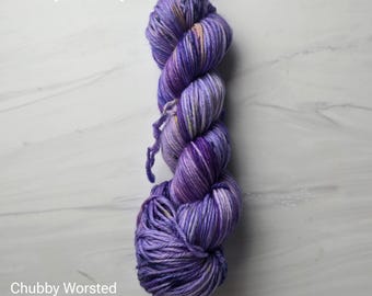 RTS Ready to Ship - CBW13 Worsted yarn base -exact skein shown - 100g 219 yards ultra fine SW Merino-  purple with navy and orange speckles