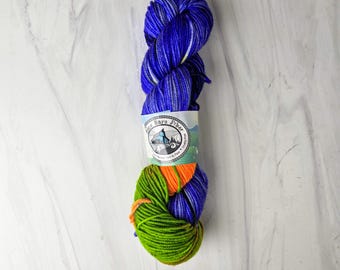 RTS Ready to Ship - P7 DK Weight Yarn pearl base 2 ply -exact skein shown - 100g 246 yards ultra fine SW Merino - purple violet orange green