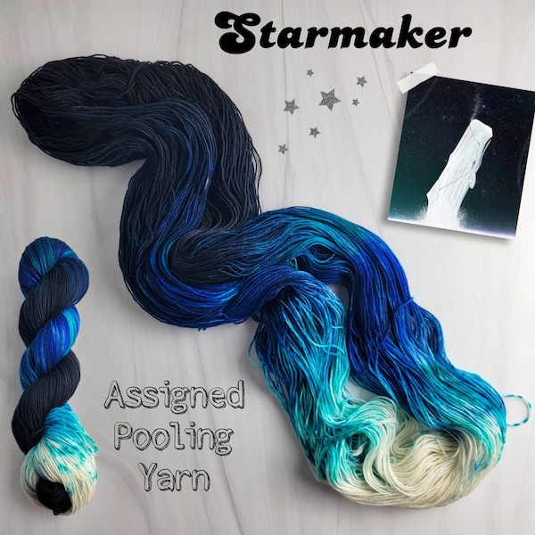 Starmaker - Hand dyed Assigned pooling Yarn - dyed to order choose your base - sock leave aran dk worsted sport bulky -black blue teal white