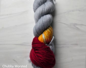 RTS Ready to Ship - CBW3 Worsted yarn base -exact skein shown - 100g 219 yards ultra fine SW Merino-  gray with assigned pooling pop of red
