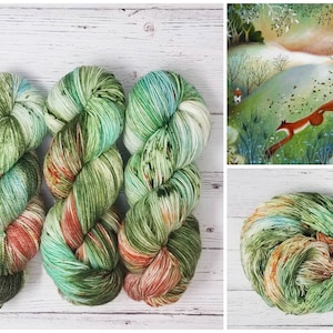 Nimble Fox - Hand Dyed Deconstructed Variegated Yarn - lace fingering dk worsted or bulky yarn- speckled green moss teal rust orange sage