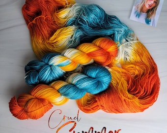 Cruel Summer - Hand Dyed Variegated Yarn - fingering to worsted weight choose your base teal white golden orange red orange Palindrome