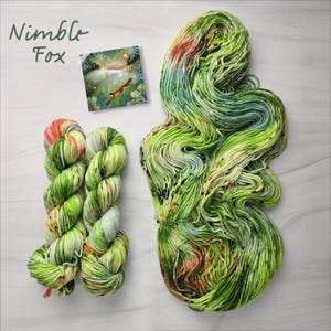 Nimble Fox - Hand Dyed Deconstructed Variegated Yarn - lace fingering dk worsted or bulky yarn- speckled green moss teal rust orange sage
