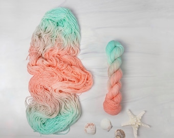 Seashore Sunrise- Hand Dyed Variegated Yarn - fingering to worsted weight choose your base peach sand aqua beach colors