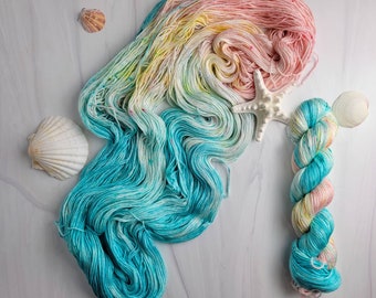 Peaqua - Hand Dyed Assigned pooling Variegated Yarn - fingering to worsted weight choose your base - peach yellow white aqua turquoise