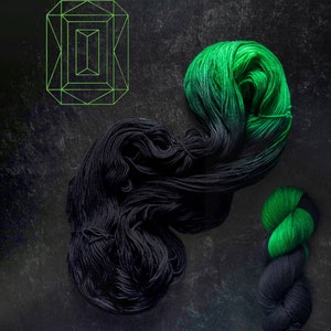Emerald Star- Hand Dyed Variegated Yarn - fingering to worsted weight choose your base - black and emerald green assigned color pooling