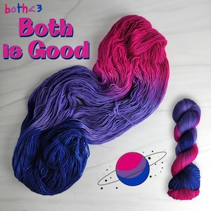 Both is Good  - bisexual Flag - Hand Dyed Variegated Yarn- lace fingering dk worsted aran bulky weight - choose base magenta blue purple