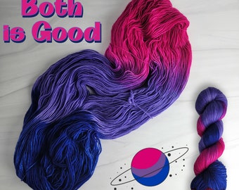 Both is Good  - bisexual Flag - Hand Dyed Variegated Yarn- lace fingering dk worsted aran bulky weight - choose base magenta blue purple