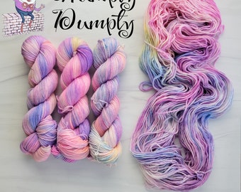 Humpty Dumpty - Hand Dyed Variegated Yarn- fingering lace worsted - choose your base lullaby nursery rhyme collection -pastel pink purple